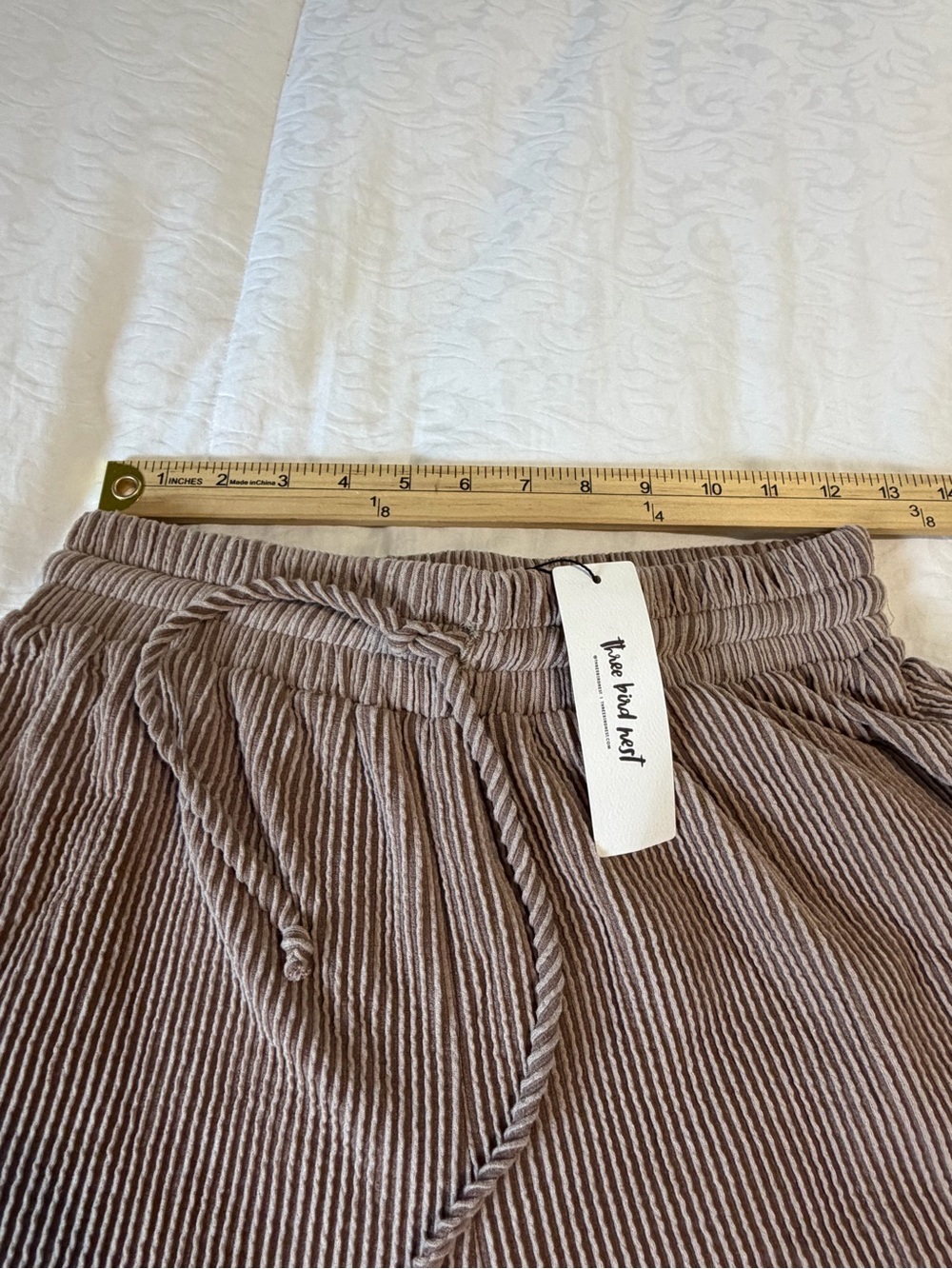 Three Bird Nest Textured Gauze Peplum Lounge Set Wide Leg Pants Neutral Boho M - Picture 9 of 11